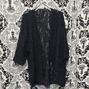 Zara Black Lace Open-Front Kimono Cardigan